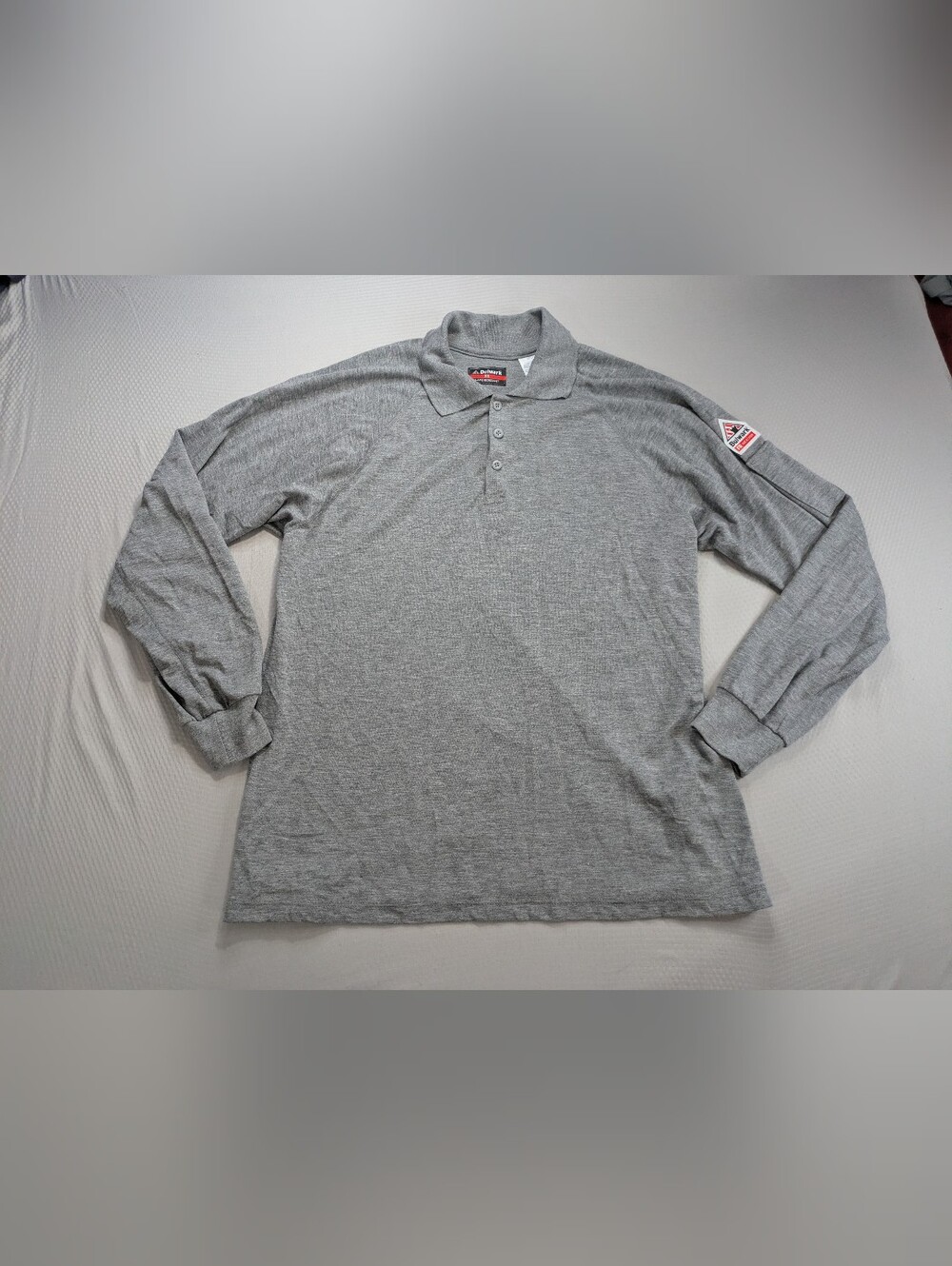 Bulwark FR Polo Shirt Mens Large Grey FR CAT2 Workwear Long Sleeve ARC 8.2